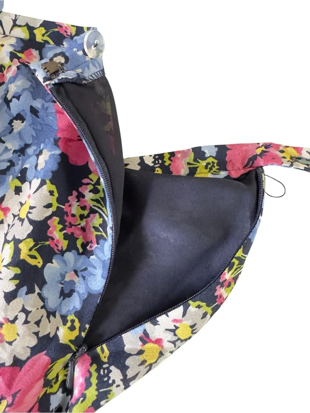 Jones New York Silk Floral A-Line Skirt Size 8 Blue Pink White Midi Lined VTG